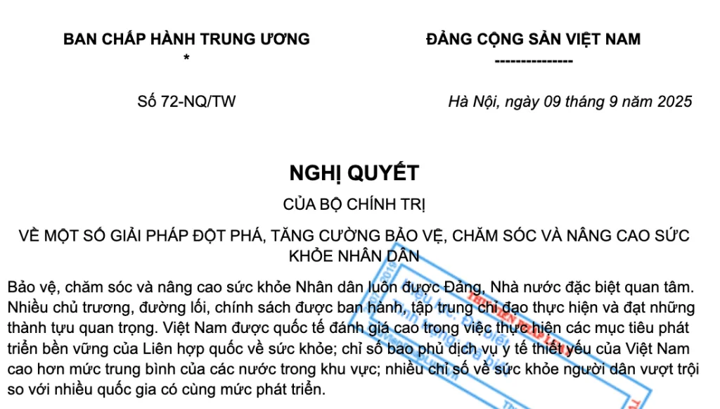 Nghị quyết 72-NQ/TW và bước chuyển của khám sức khỏe định kỳ trong doanh nghiệp